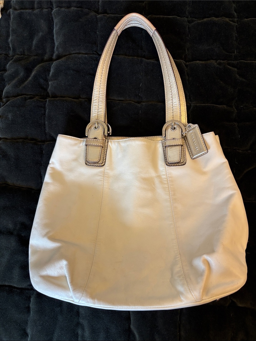 Coach Leather Shoulder Tote in Light Cream